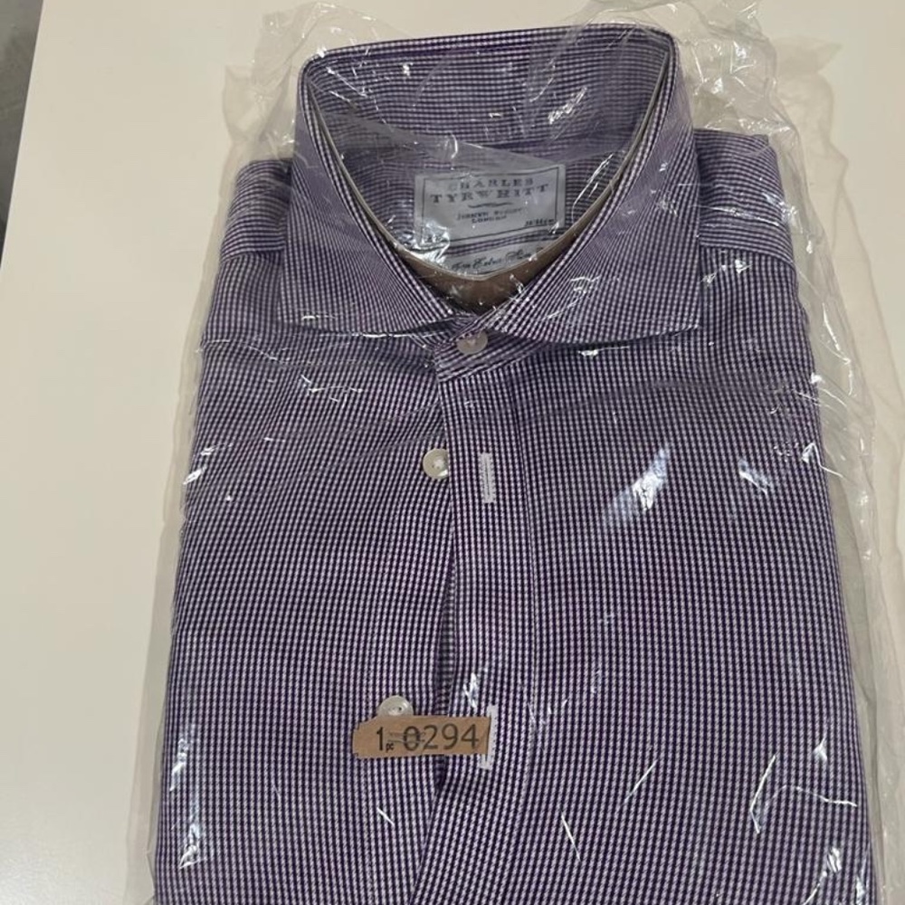 NON IRON SLIM FIT PURPLE CHECKERED CHARLES TRYWHITT SIZE 15 DRESS SHIRT